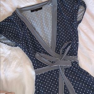 Classy Blue and White Polka Dot Top